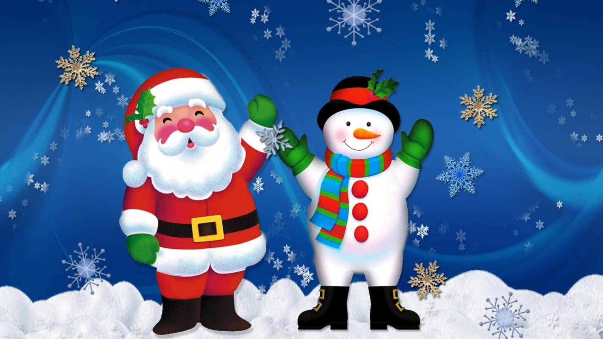 Cartoon Santa Claus And Snowman Wallpaper