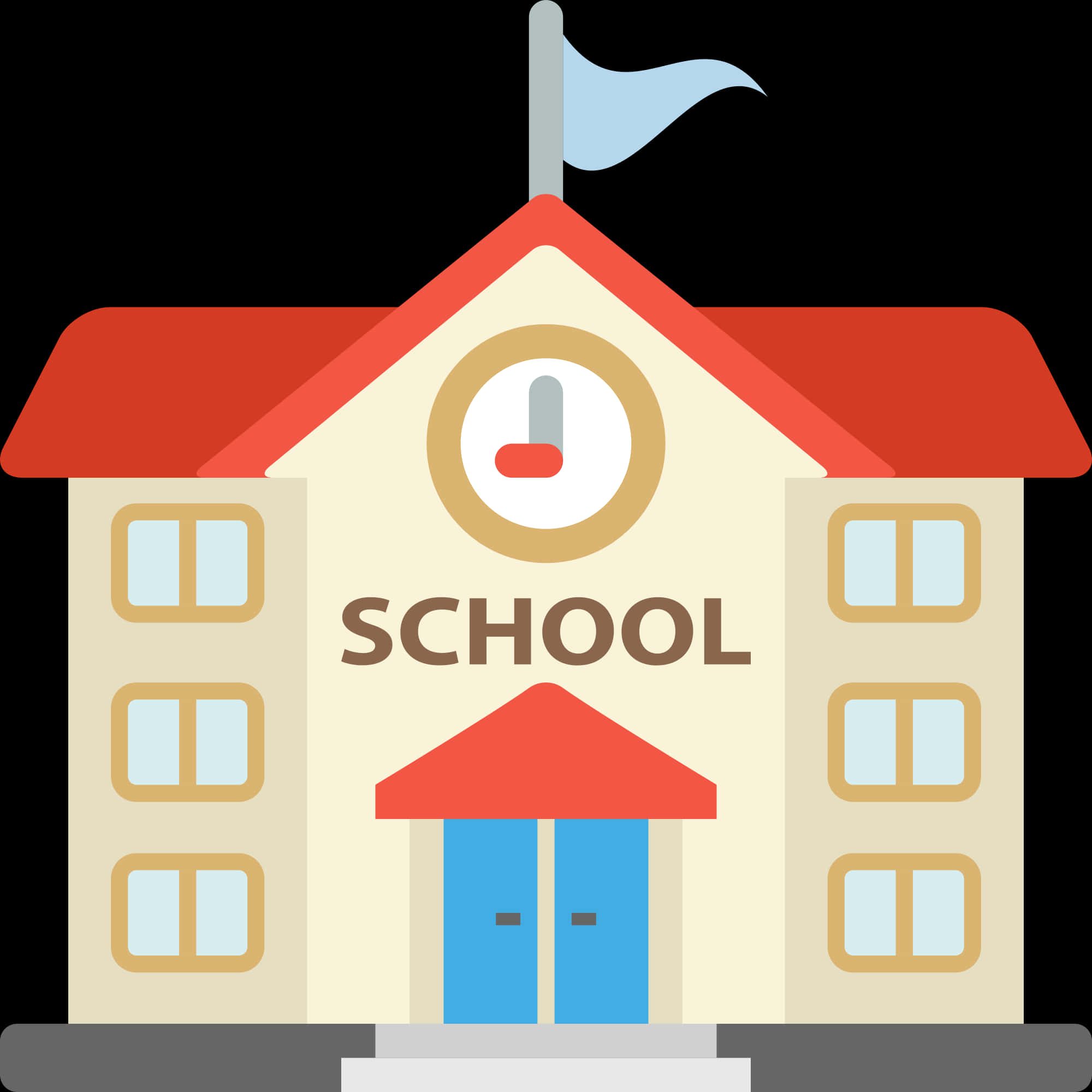 Cartoon School Building Graphic PNG