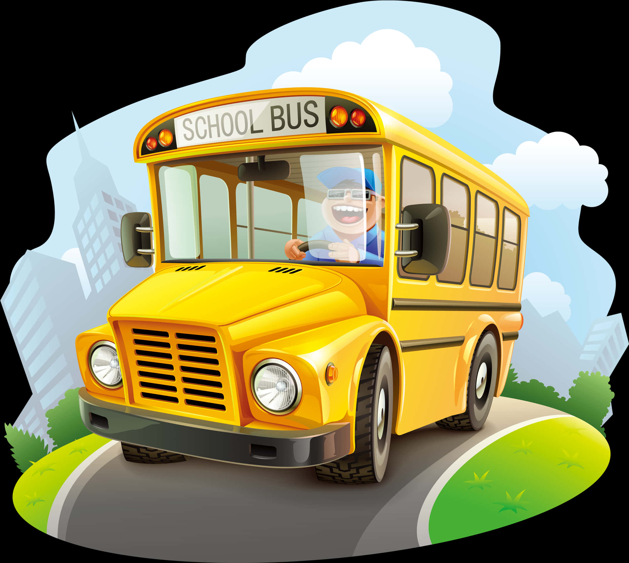 Cartoon School Buswith Driver PNG
