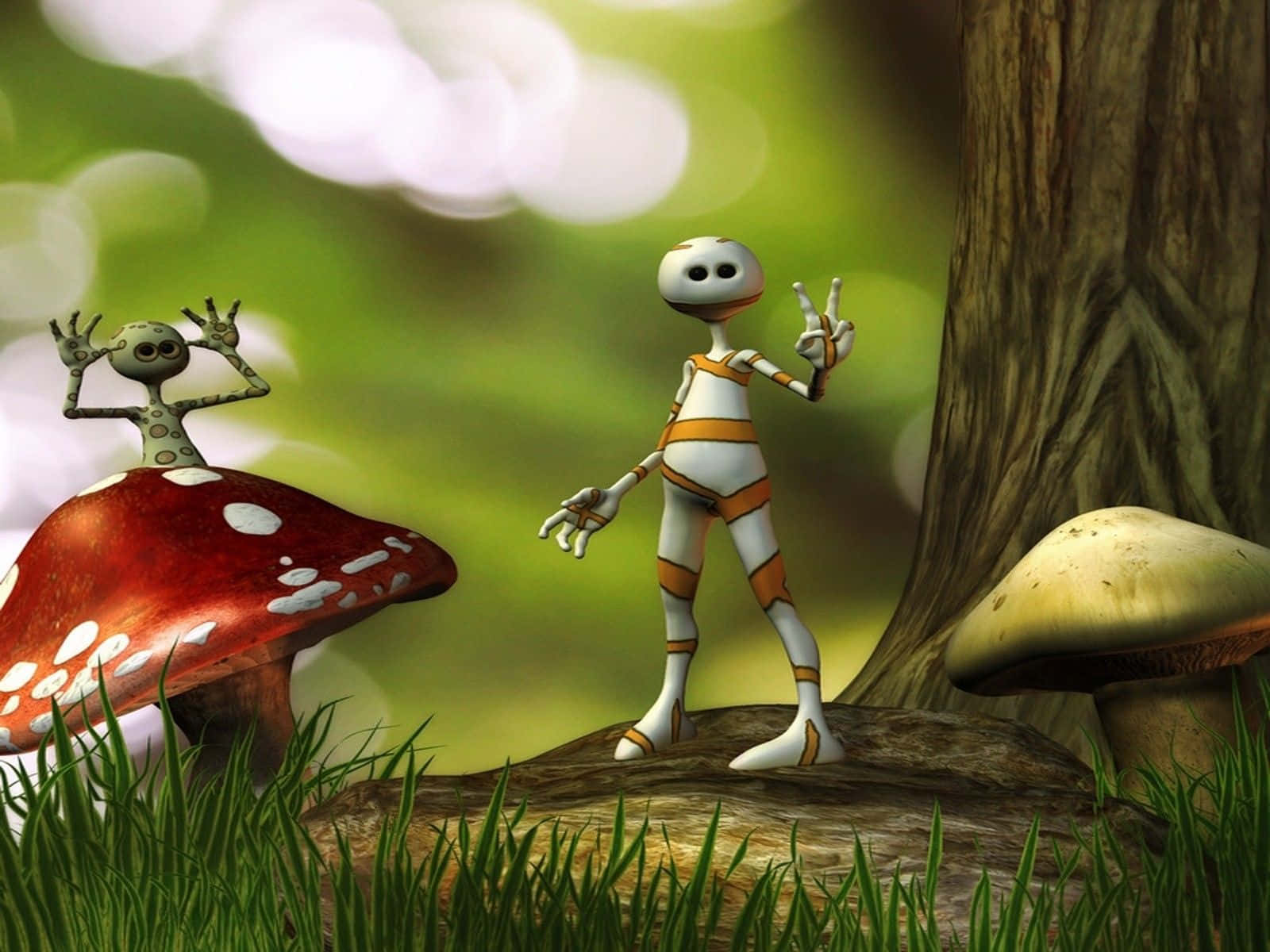 Aventurasde Dibujos Animados Intergalácticos Con Un Robot Y Un Alienígena. Fondo de pantalla