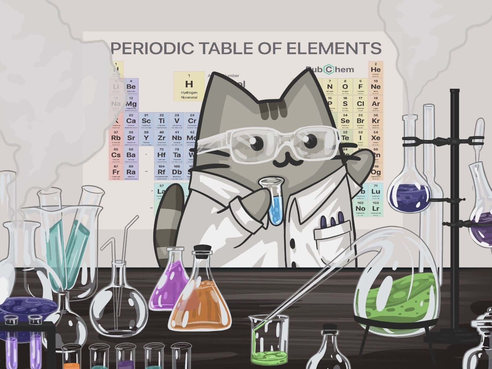 A scientist conducting a colorful chemistry experiment in his laboratory Wallpaper