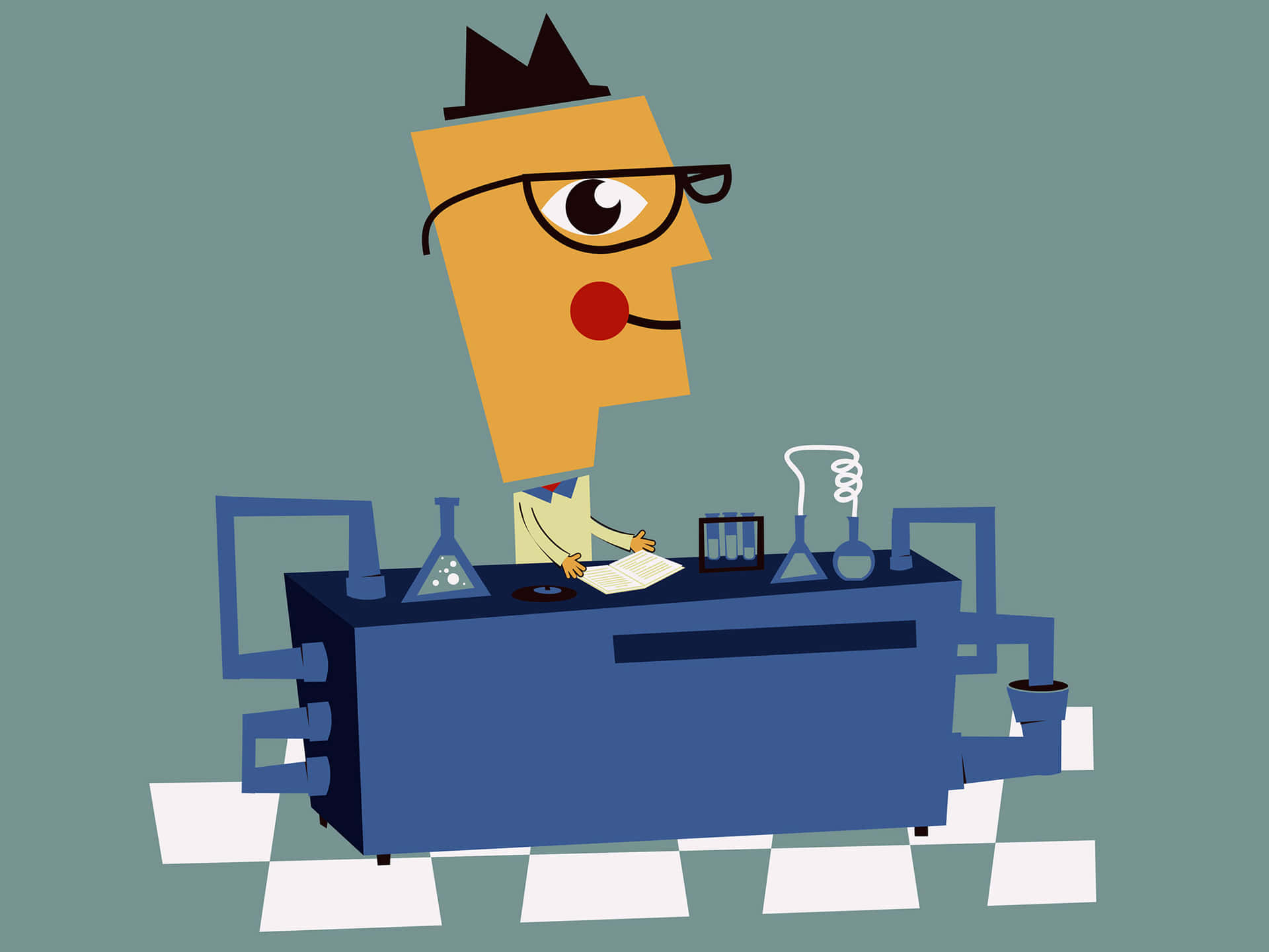 A cartoon scientist conducting a chemistry experiment Wallpaper
