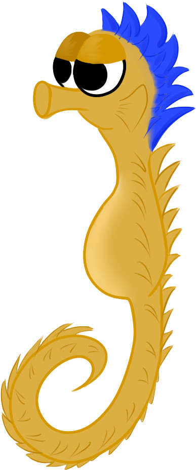 Cartoon Seahorsewith Blue Mohawk PNG
