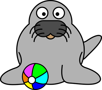 Cartoon Seal With Beach Ball PNG