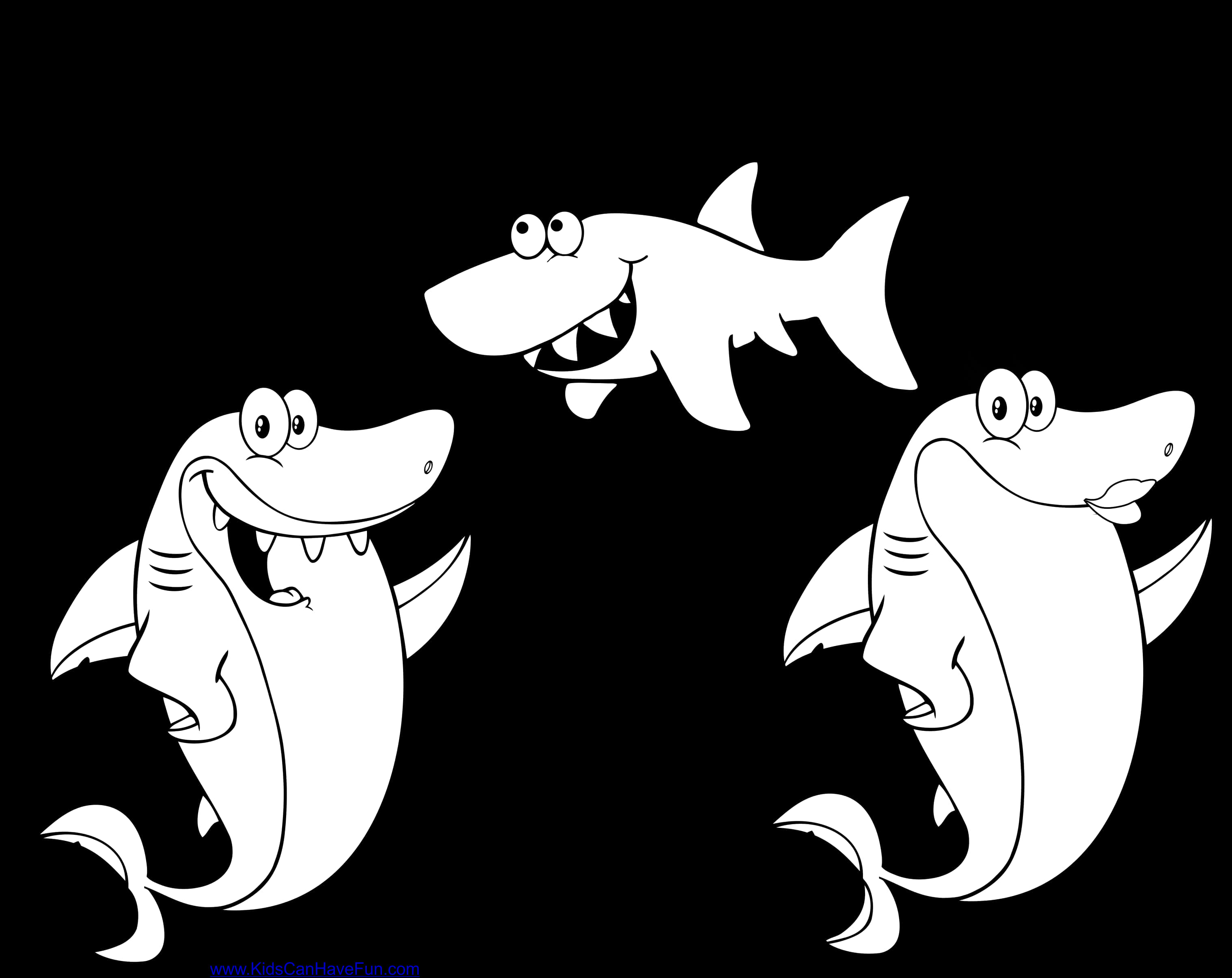 Cartoon Shark Family Blackand White SVG