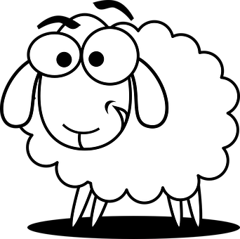 Cartoon Sheep Blackand White PNG