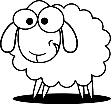 Cartoon Sheep Smile Blackand White PNG