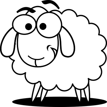 Cartoon Sheep Smiling Blackand White PNG
