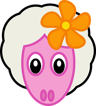 Cartoon Sheepwith Flower PNG
