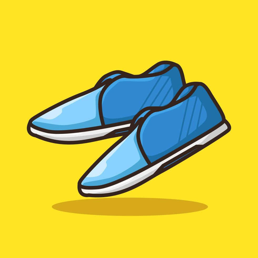 Blue Sneakers On Yellow Background