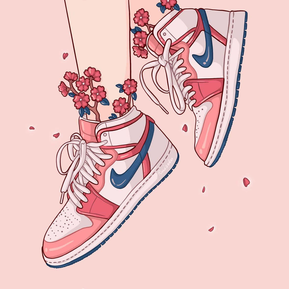 Ettpar Sneakers Med Blommor På Dem
