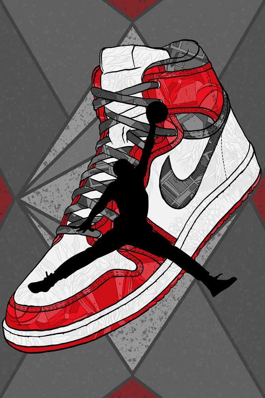 Einroter Und Weißer Jordan Sneaker Mit Einem Roten Und Weißen Design.