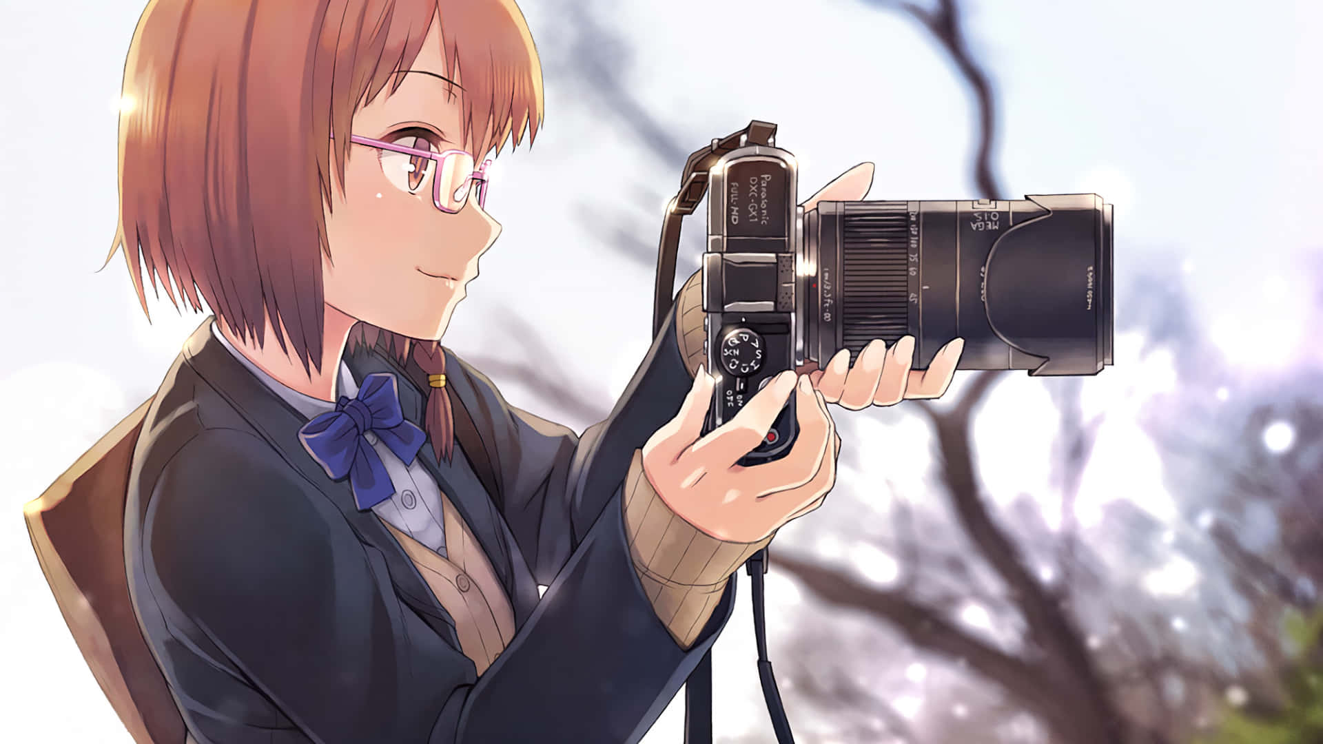 Cartoon Single Woman With A Camera Background
