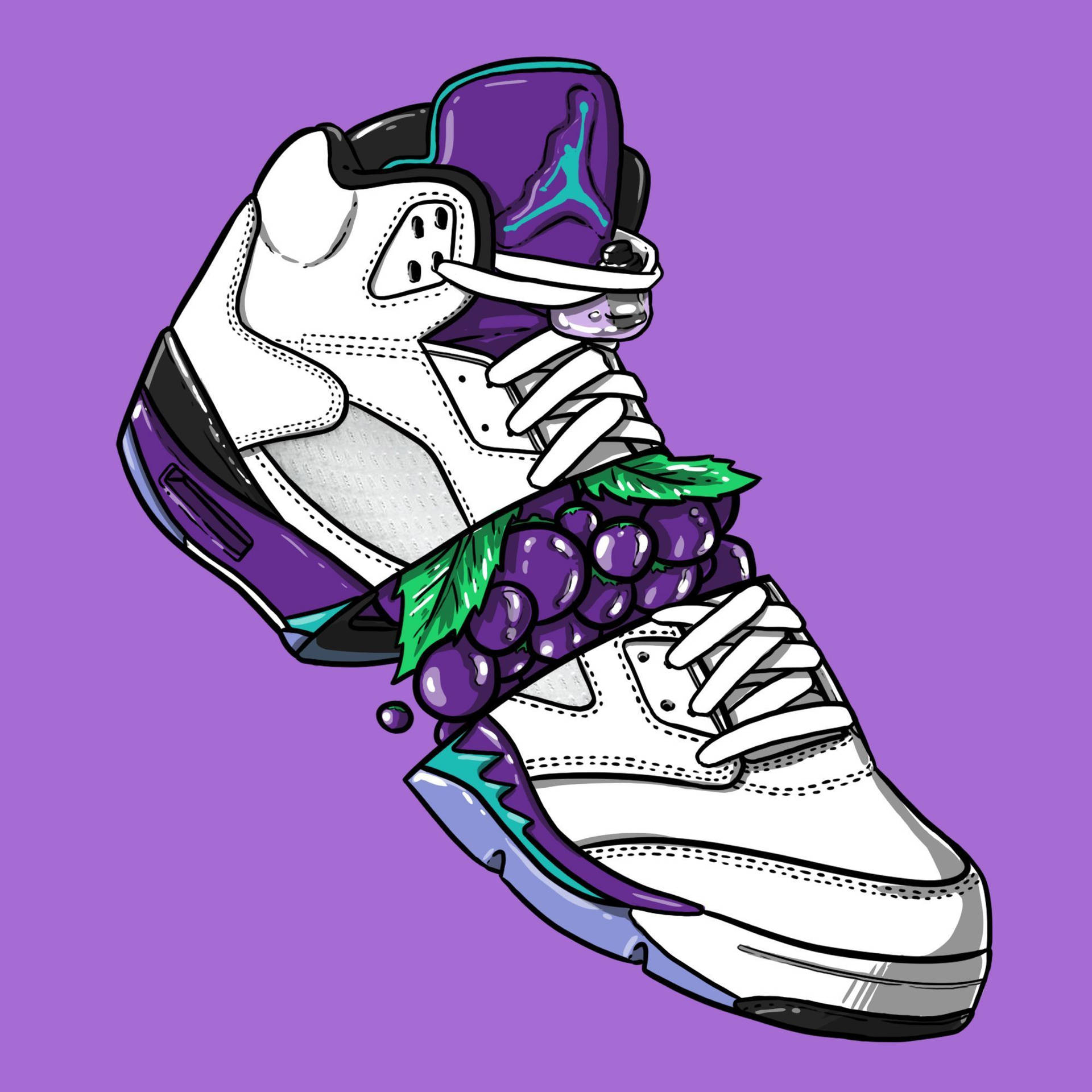 Air Jordan Cartoon Sneaker With Grape Digital Artwork Wallpaper