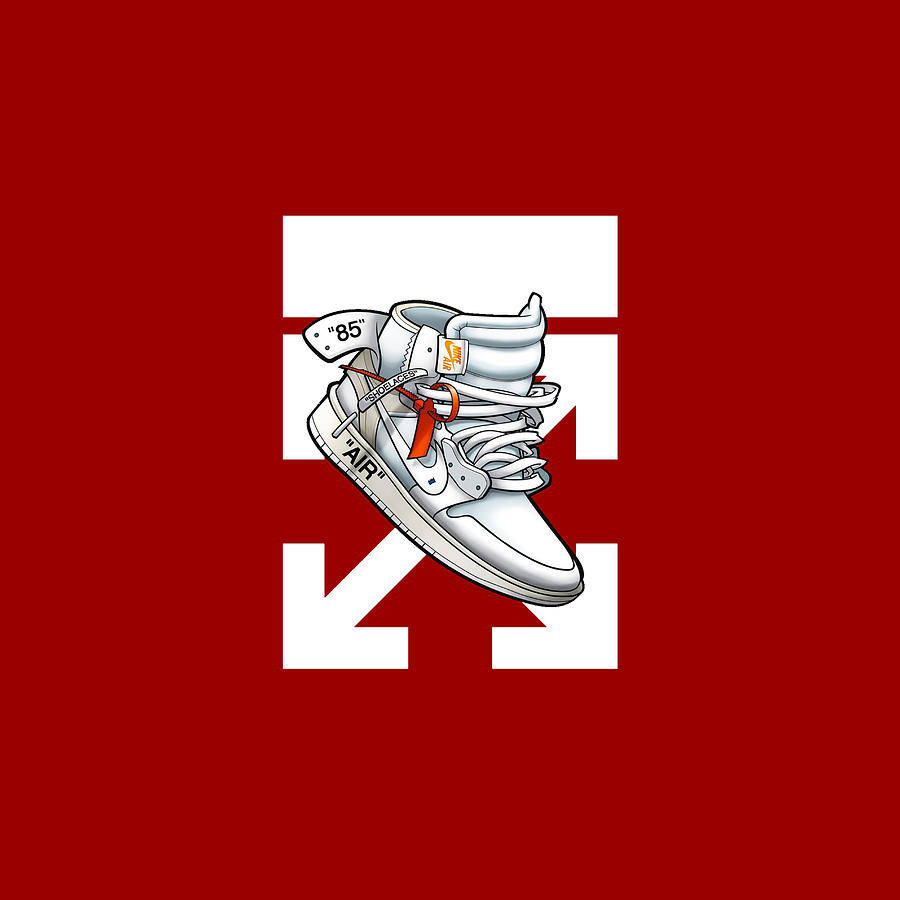 Ilustraciónde Una Zapatilla De Nike Air Jordan Con Diseño De Caricatura Y Logotipo De Off White. Fondo de pantalla