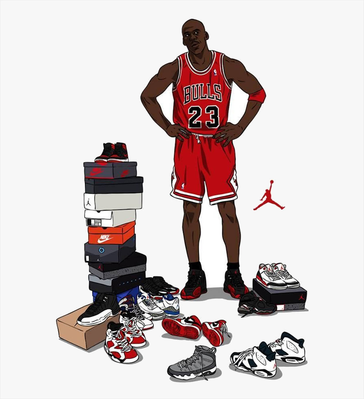 American Basketball Player Michael Jordan With Cartoon Sneakers Digital Artwork Picture
