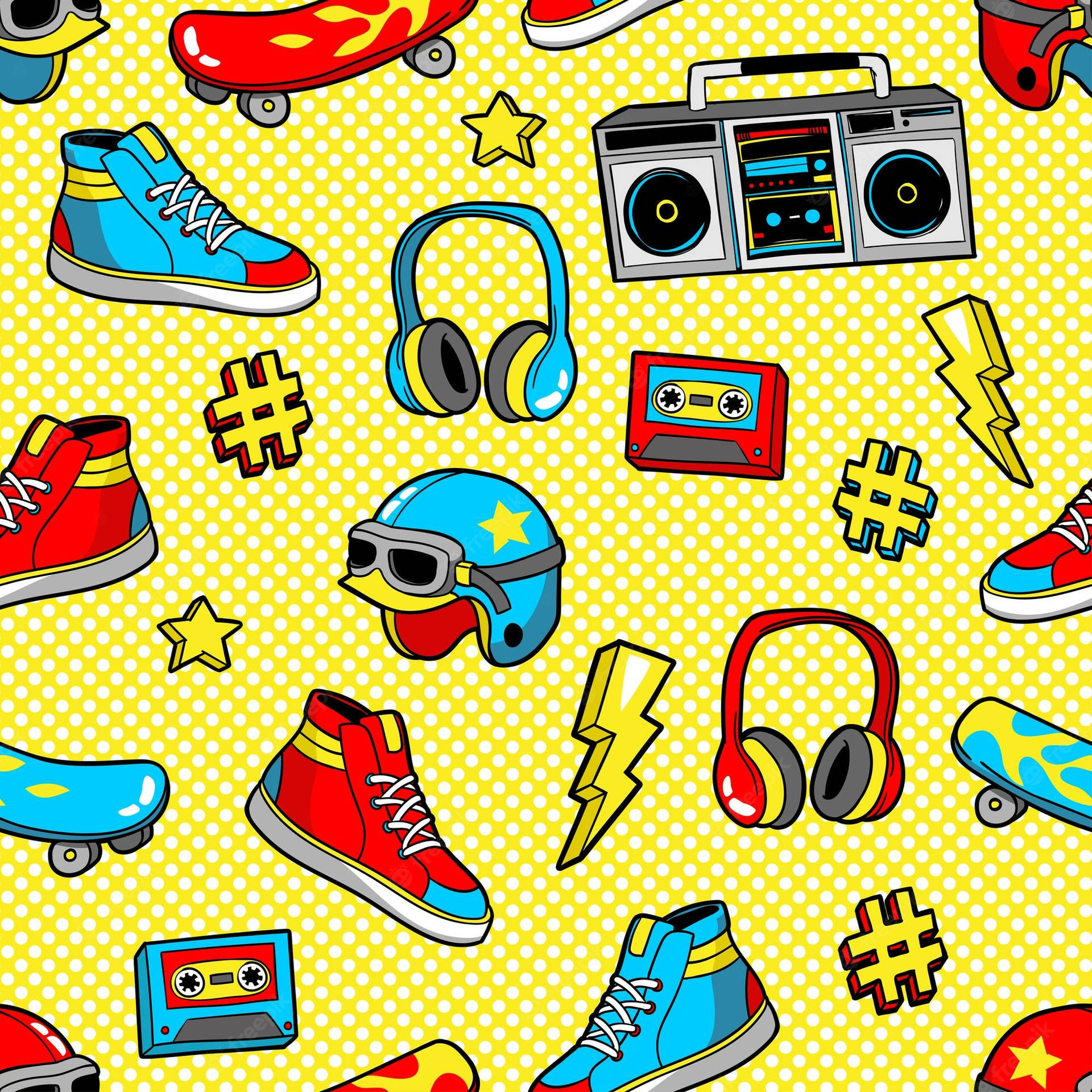A Seamless Pattern With Various Retro Items Wallpaper