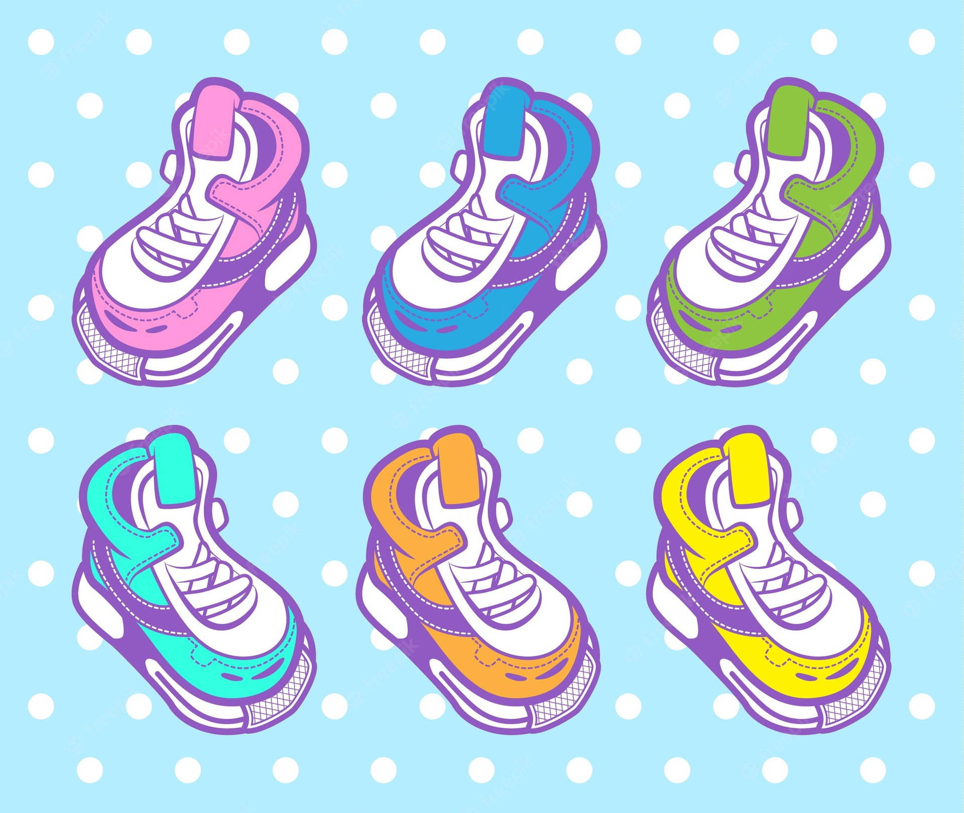 Cute Different Pastel Colors Cartoon Sneakers Wallpaper