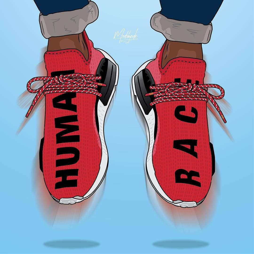 Red Cartoon Sneakers Adidas Nmd Human Race Illustration Wallpaper