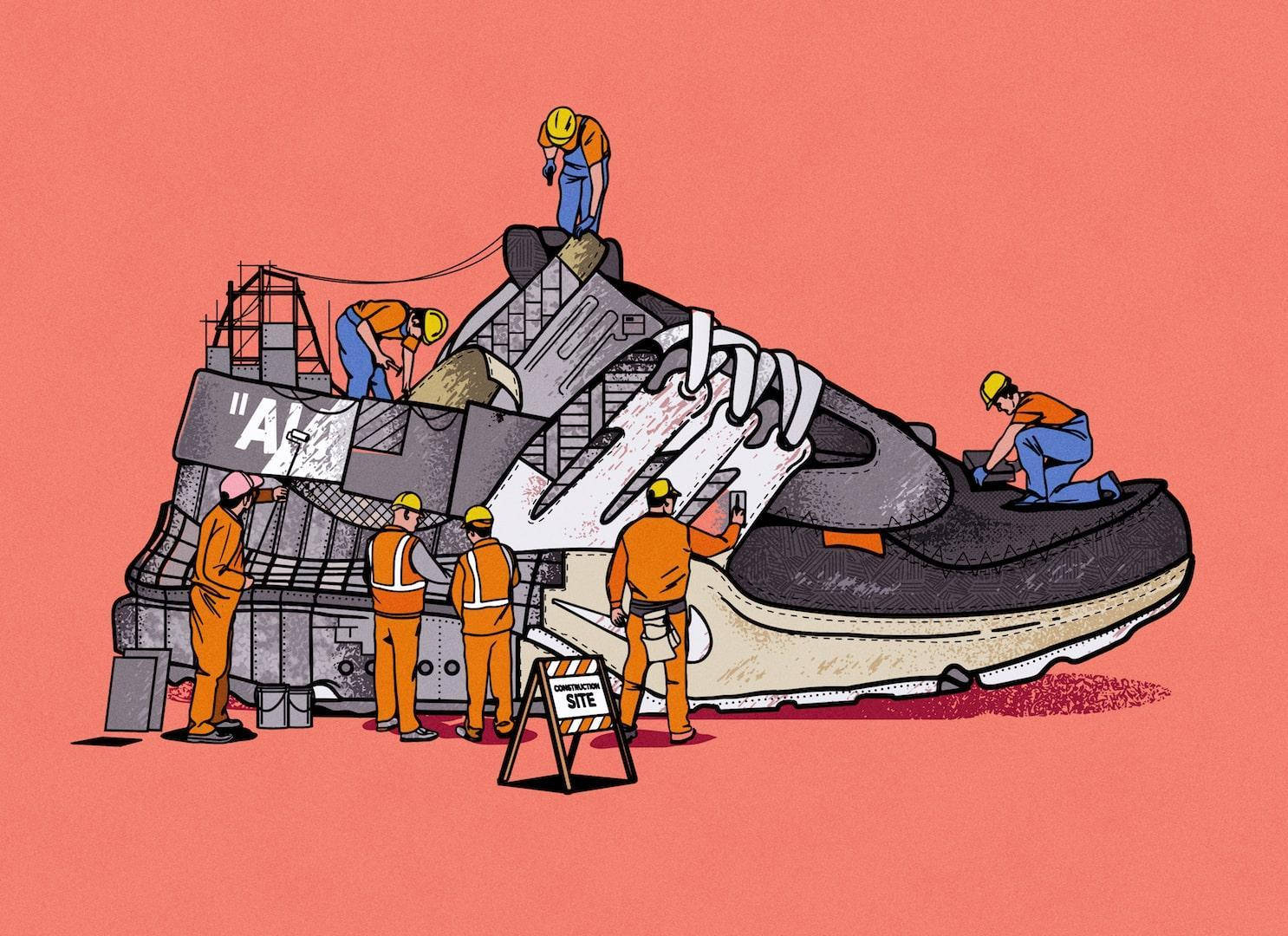 A Pair Of Shoes With People Working On Them Wallpaper