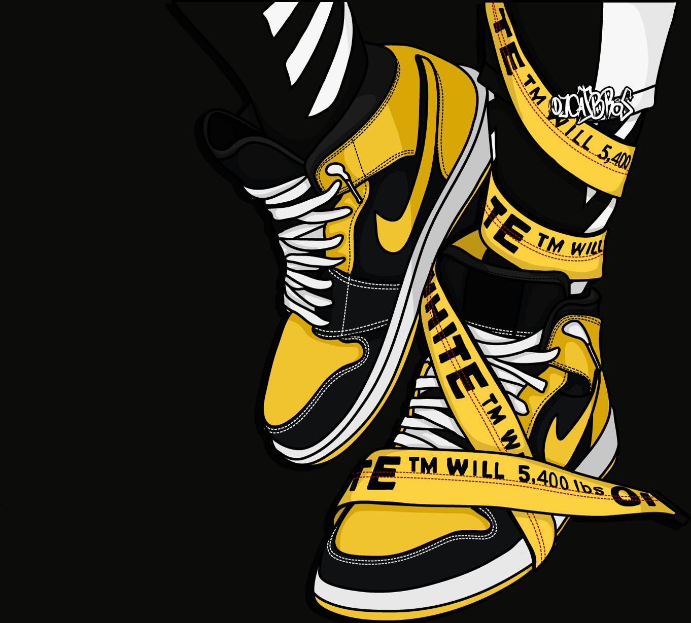 Yellow Nike Jordan Cartoon Sneakers Digital Illustration Wallpaper