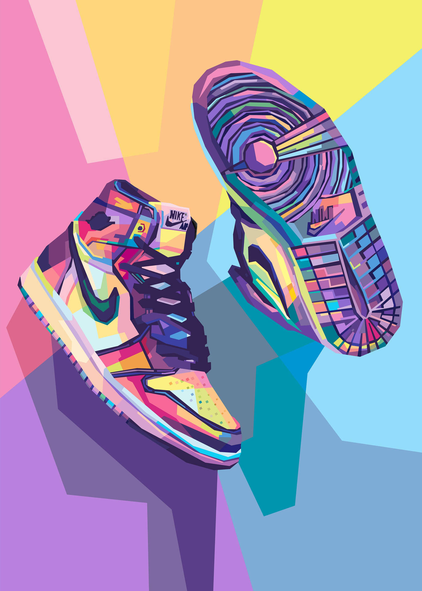 Farverig Nike Jordan Cartoon Sneakers Abstract Illustration Wallpaper