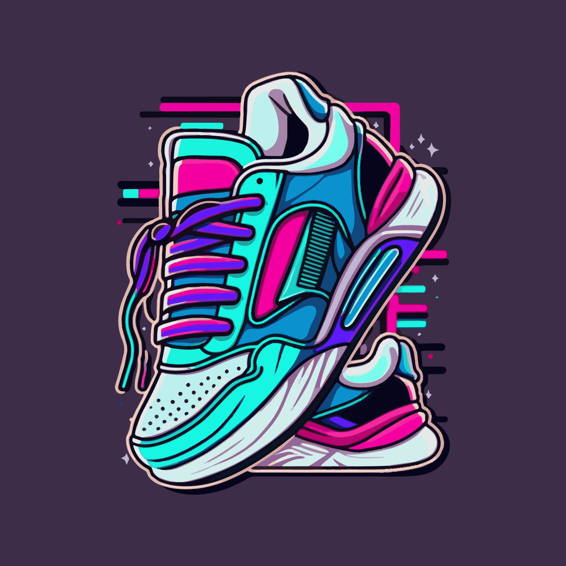 Ilustracióndigital De Zapatillas De Baloncesto De Dibujos Animados Coloridos. Fondo de pantalla