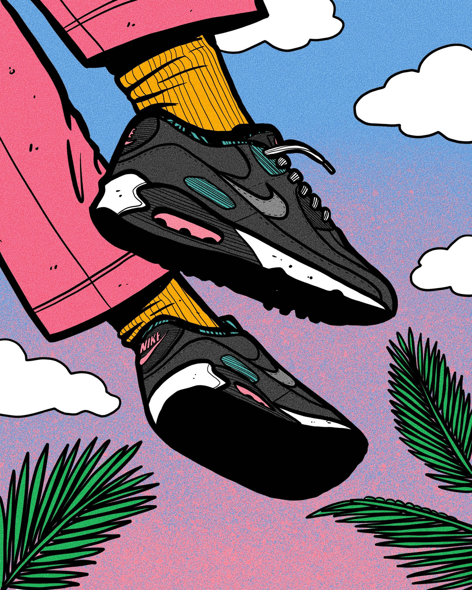 Zapatillasestilo Caricatura De Air Max Negras En Formato Vectorial. Fondo de pantalla