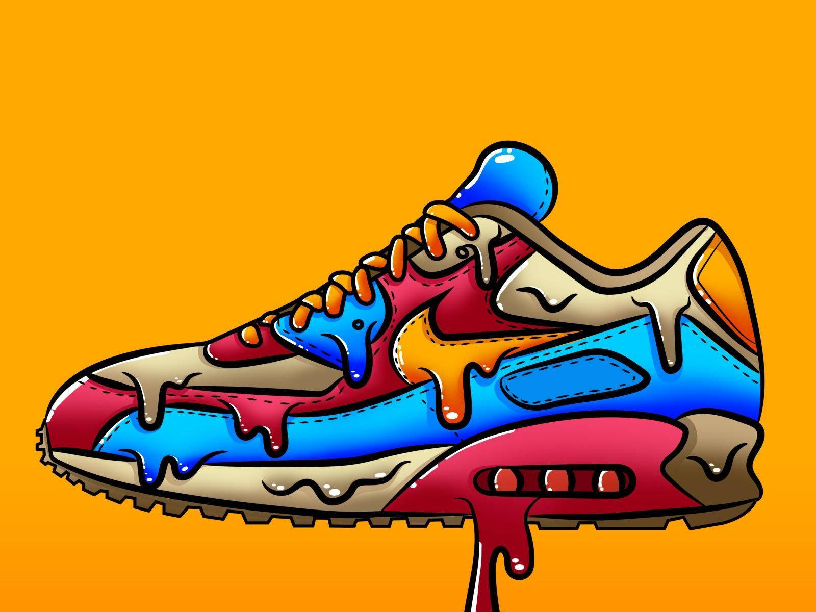 Zapatillade Dibujos Animados Nike Drip - Obra De Arte Digital. Fondo de pantalla
