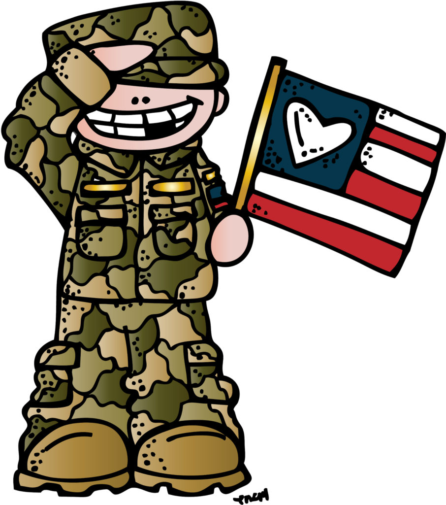 Cartoon Soldier Holding American Heart Flag PNG