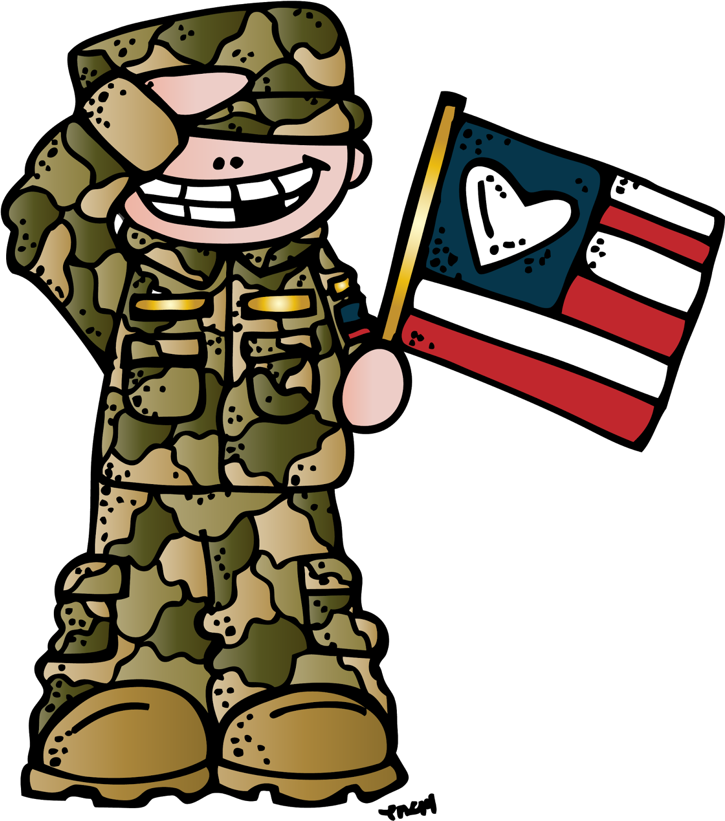 Cartoon Soldier Holding Flag Veterans Day PNG