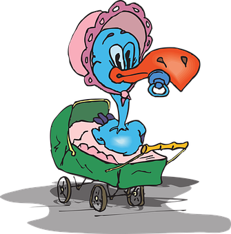 Cartoon Stork Delivering Baby PNG