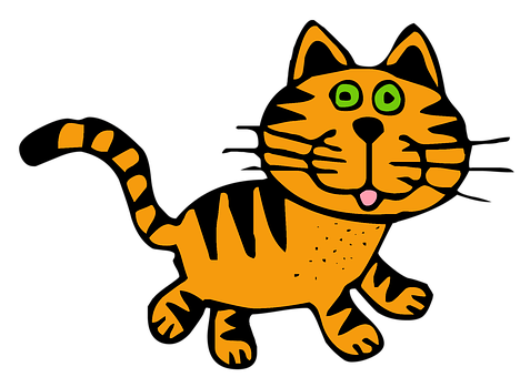 Cartoon Striped Cat Illustration PNG