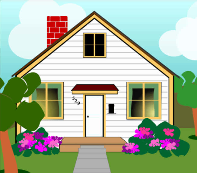 Cartoon Style Suburban House PNG