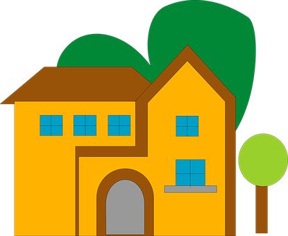 Cartoon Style Yellow House Vector PNG