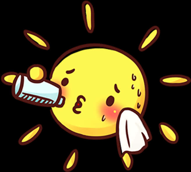 Cartoon Sun Drinking Water Illustration PNG