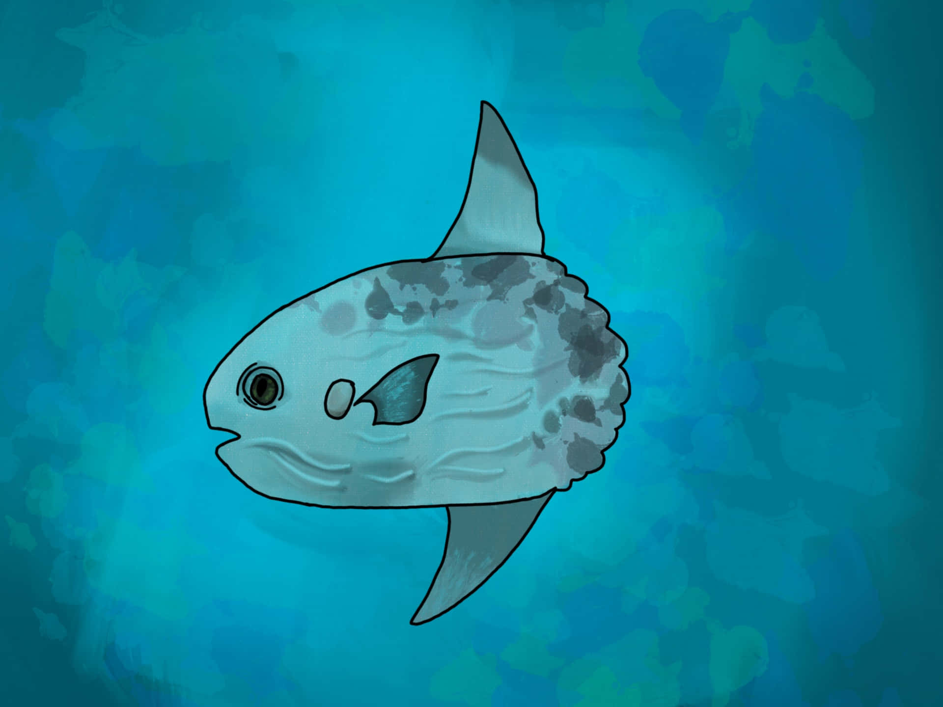 Cartoon Sunfish Underwater Scene Wallpaper