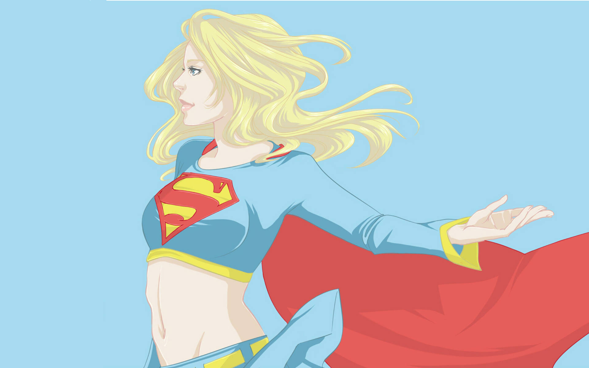 Cartoon Supergirl In Light Blue Background