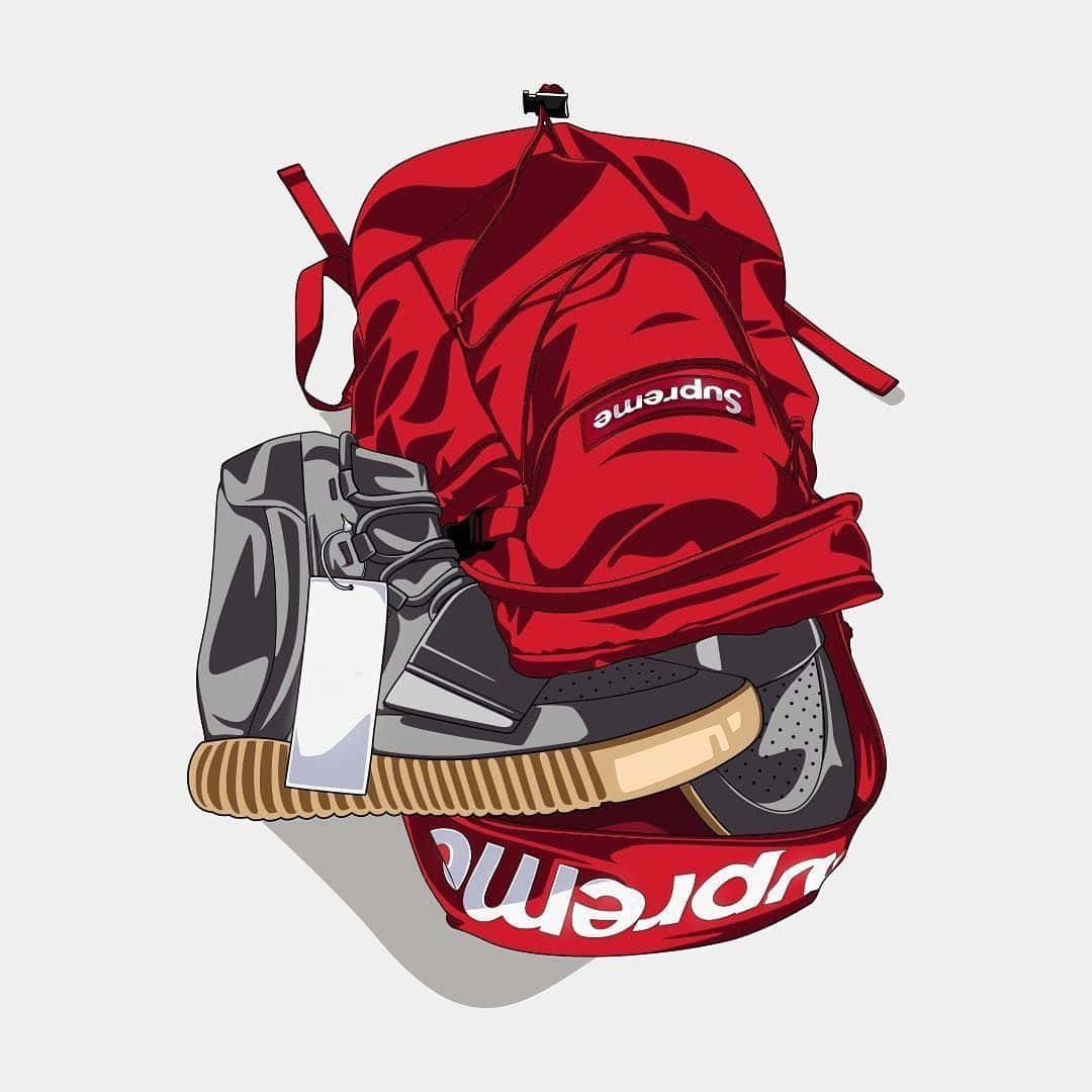 Cartoon Supreme Clothing Sneakers Red Bag Wallpaper