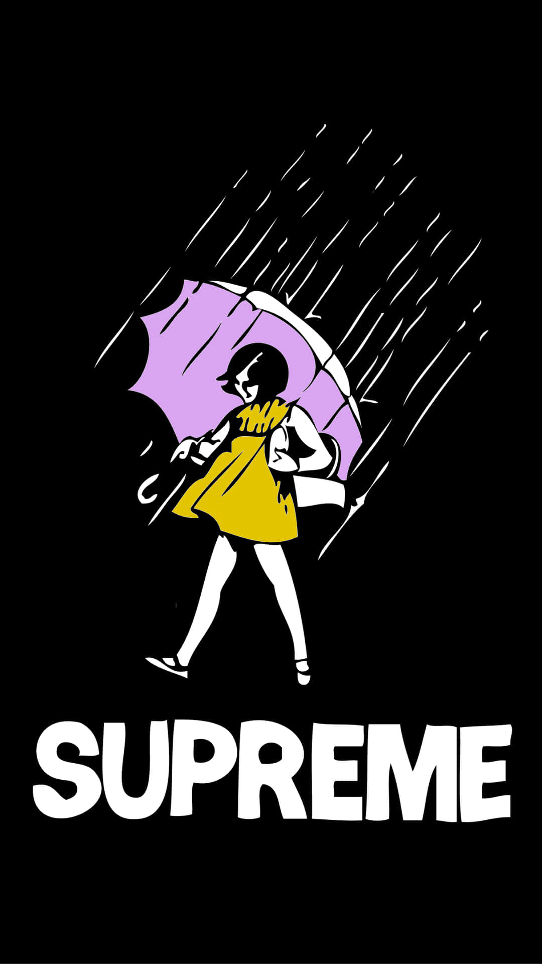 Tegneserie Supreme tøj pige med rosa parasol iPhone 11 Tapet Wallpaper