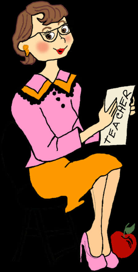 Cartoon Teacher Holding Sign PNG