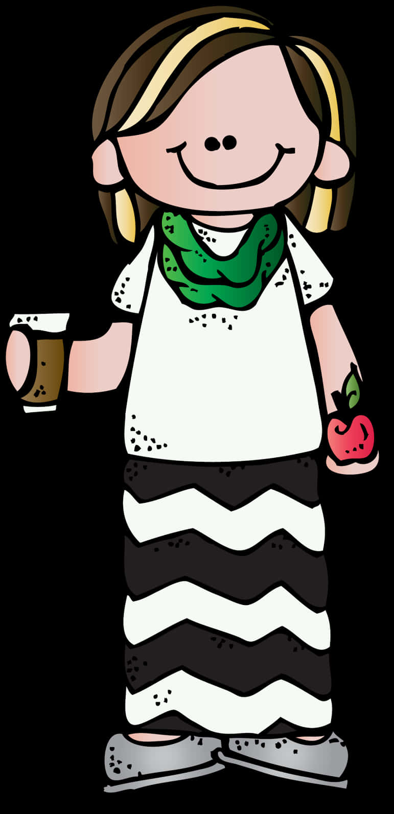 Cartoon Teacher With Coffee And Apple PNG