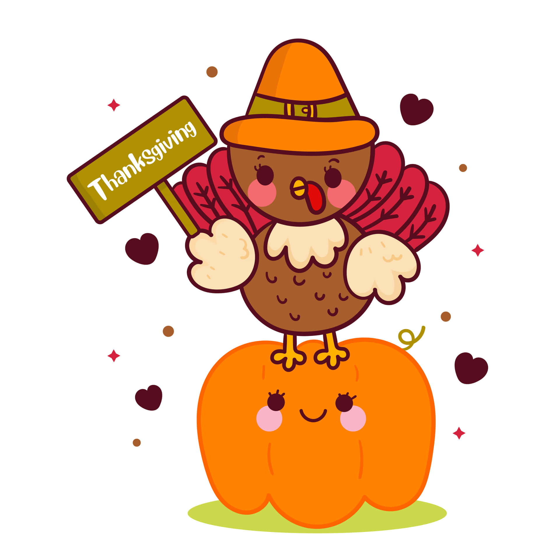 Cartoon Thanksgiving Turkey On A Pumpkin Wallpaper