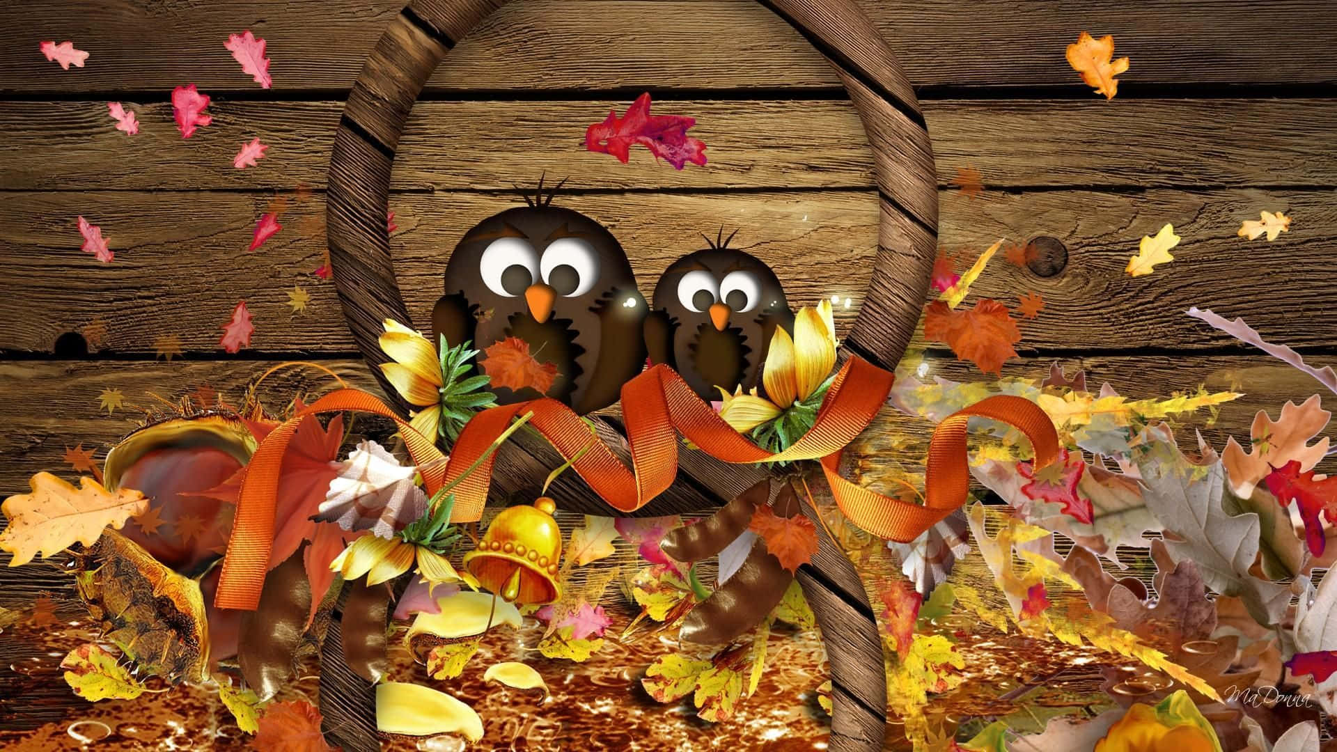 Cartoon Thanksgiving Owls Wallpaper