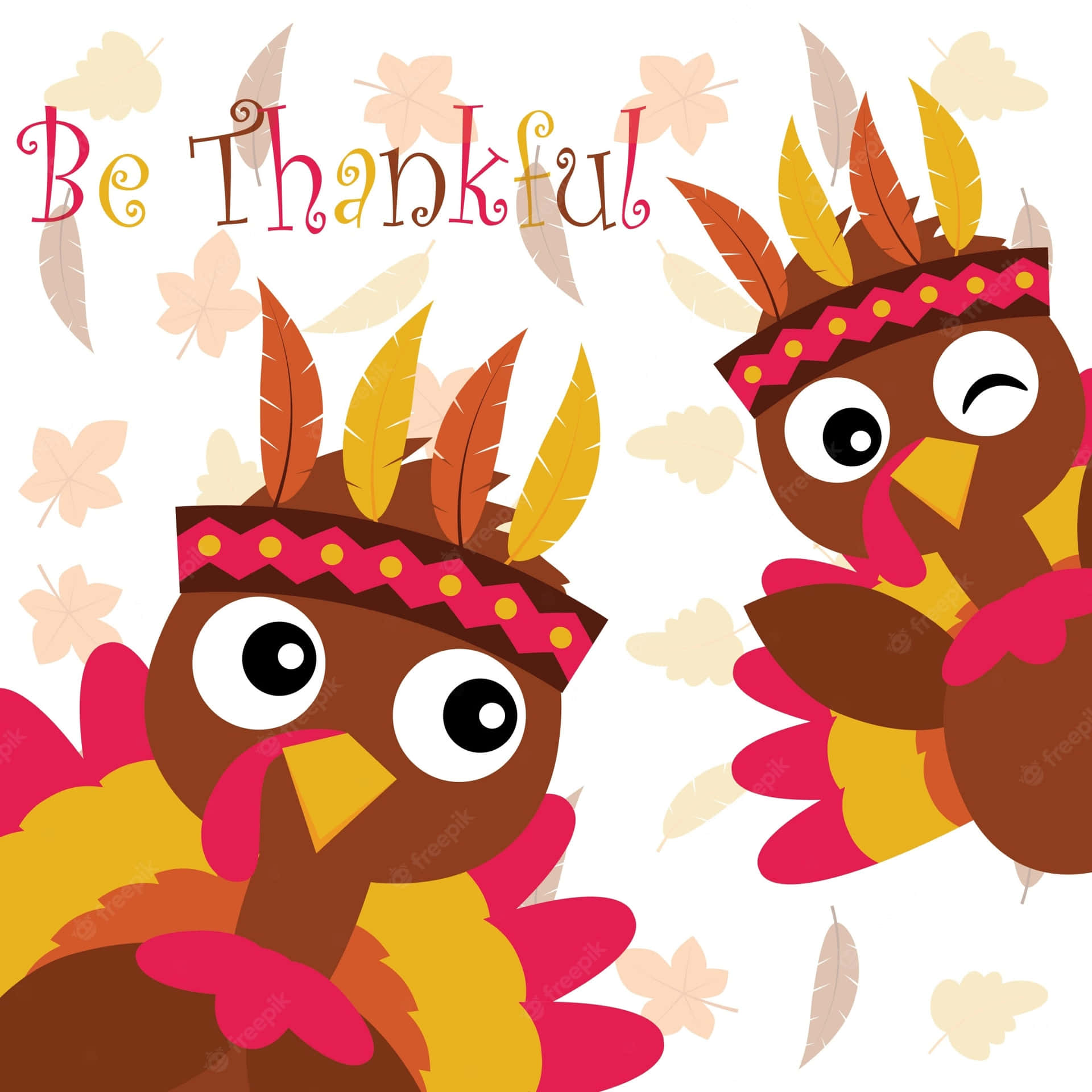 A happy family of turkeys gather to give thanks for Thanksgiving. Wallpaper