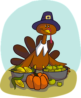 Cartoon Thanksgiving Turkeywith Harvest PNG