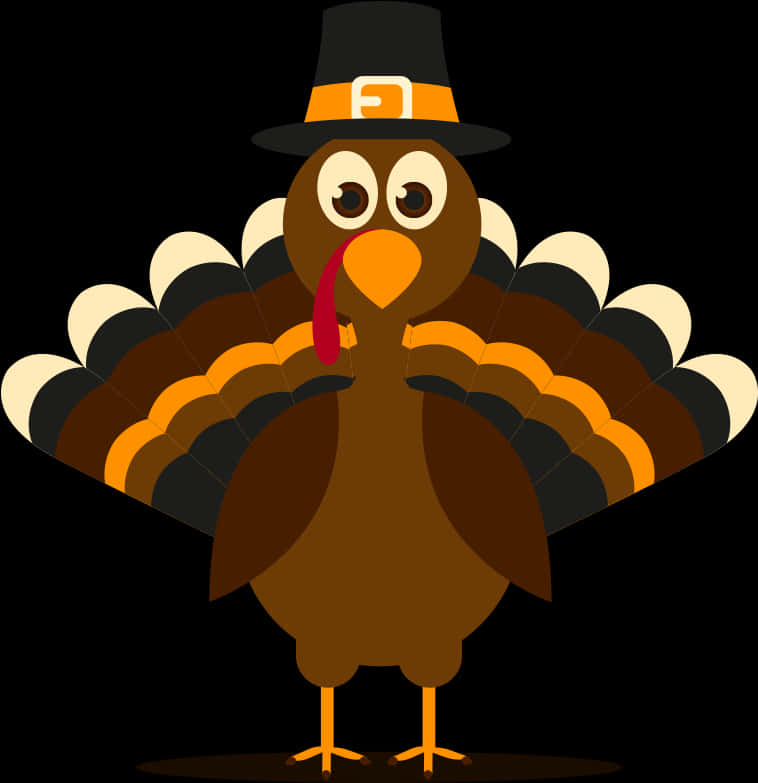Cartoon Thanksgiving Turkeywith Pilgrim Hat PNG