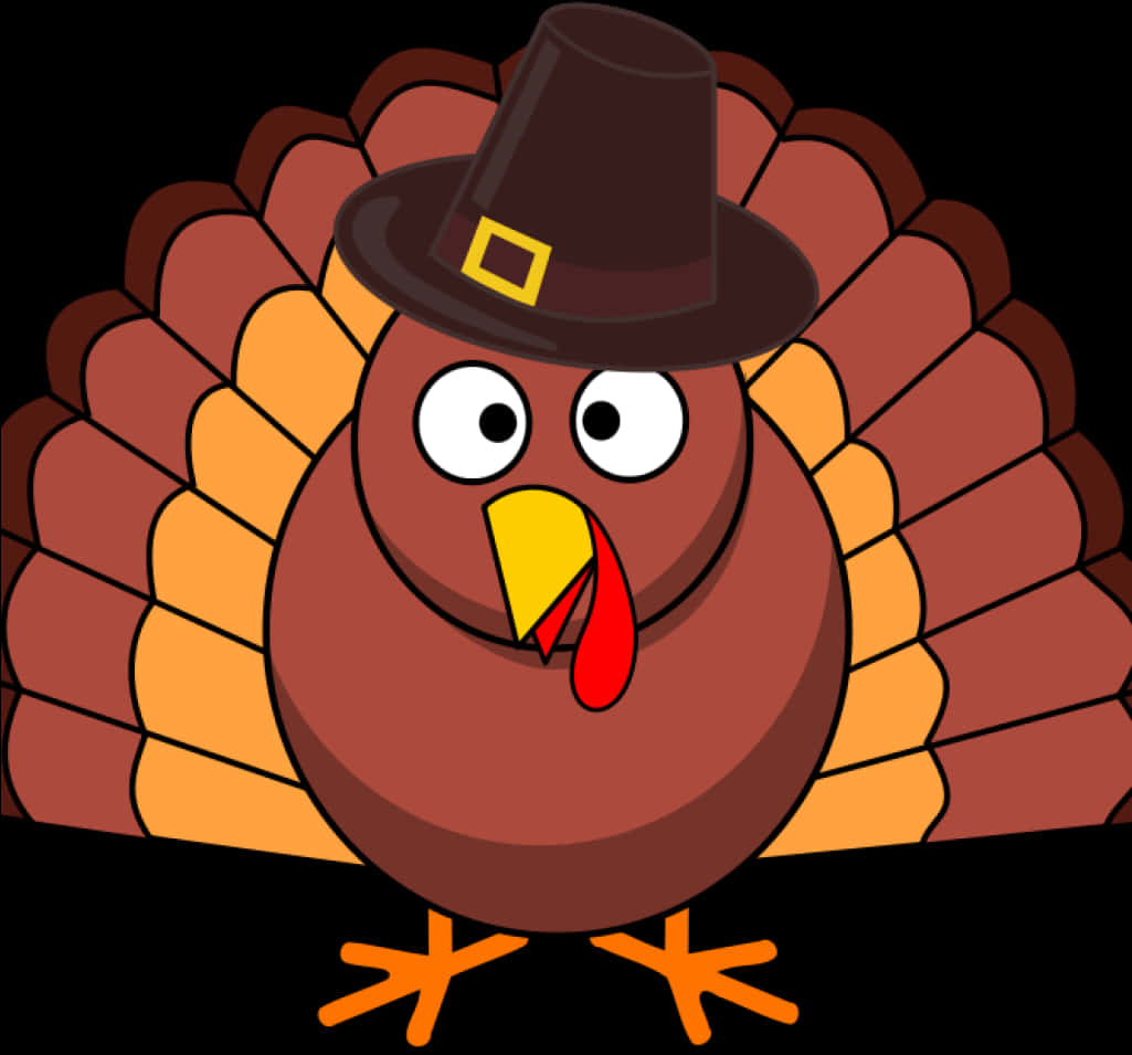 Cartoon Thanksgiving Turkeywith Pilgrim Hat PNG