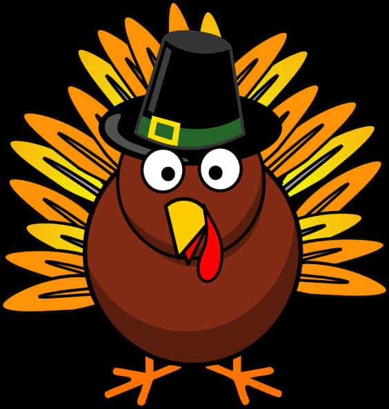 Cartoon Thanksgiving Turkeywith Pilgrim Hat PNG