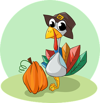 Cartoon Thanksgiving Turkeywith Pumpkin PNG